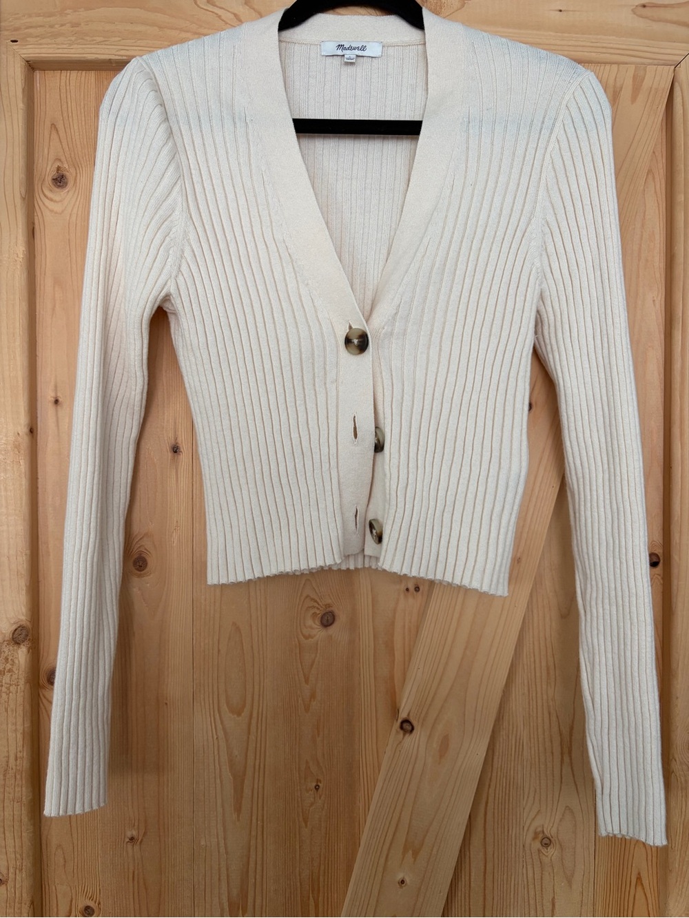 Madewell Wool Blend Cream Ribbed Button-Front Sweater